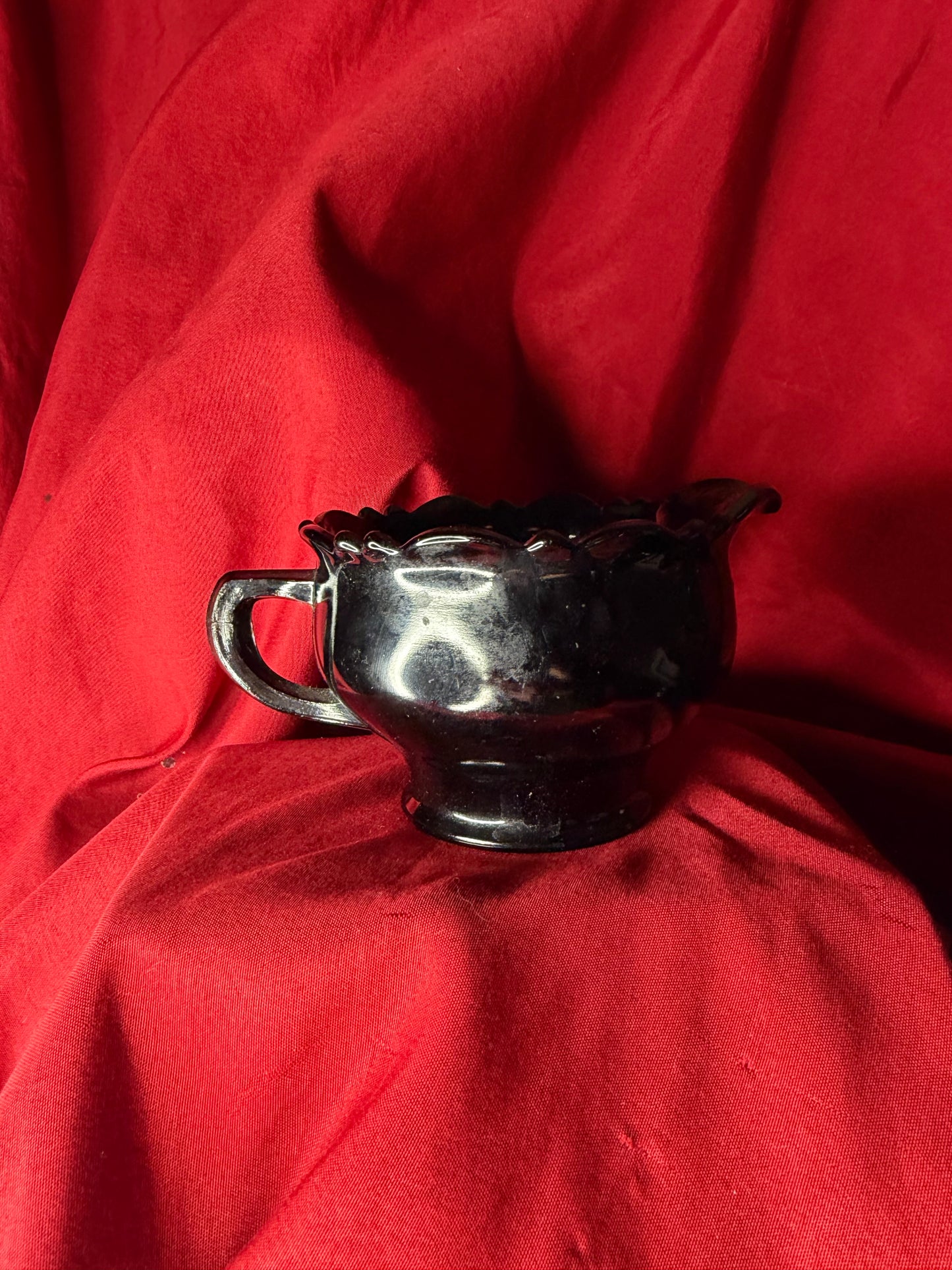 Black Amethyst Glass Sugar Bowl and Creamer Set