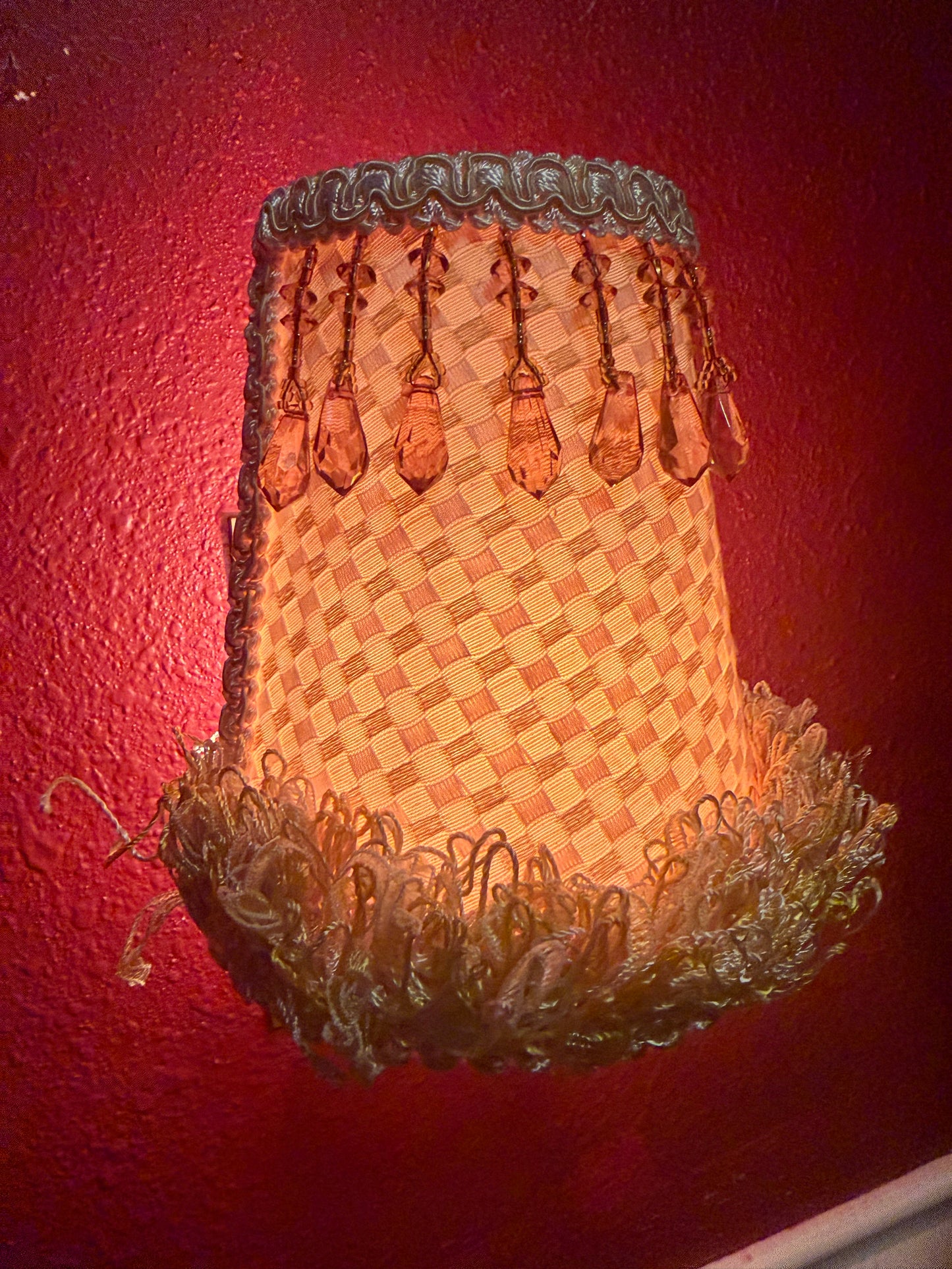 Vintage Amber Night Light with Beaded & Tassel Shade