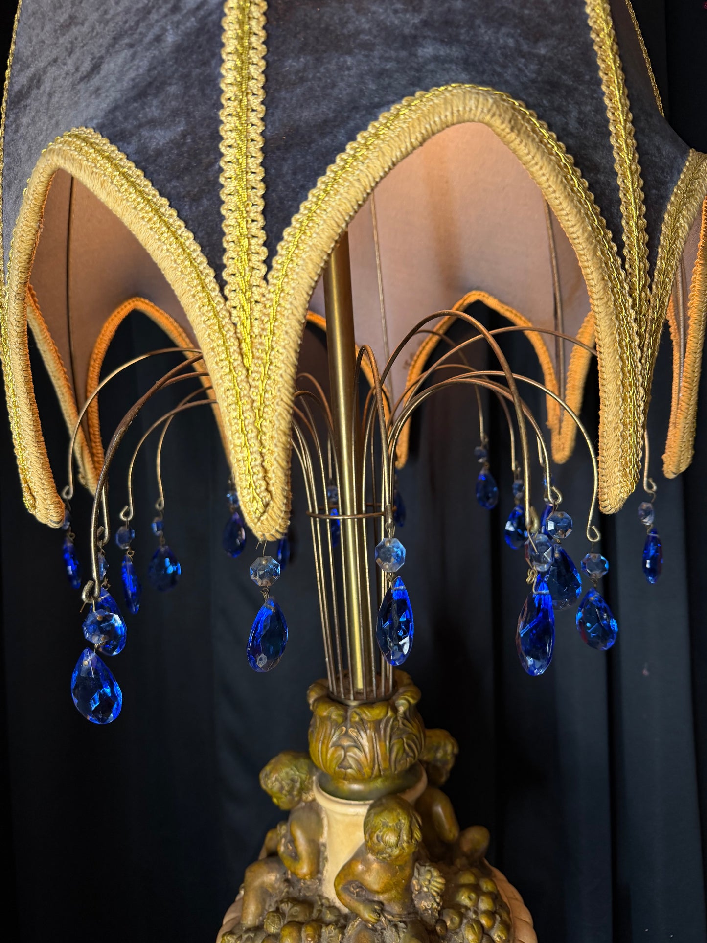 Hollywood Regency Cherub Lamp with Original Scalloped Shade