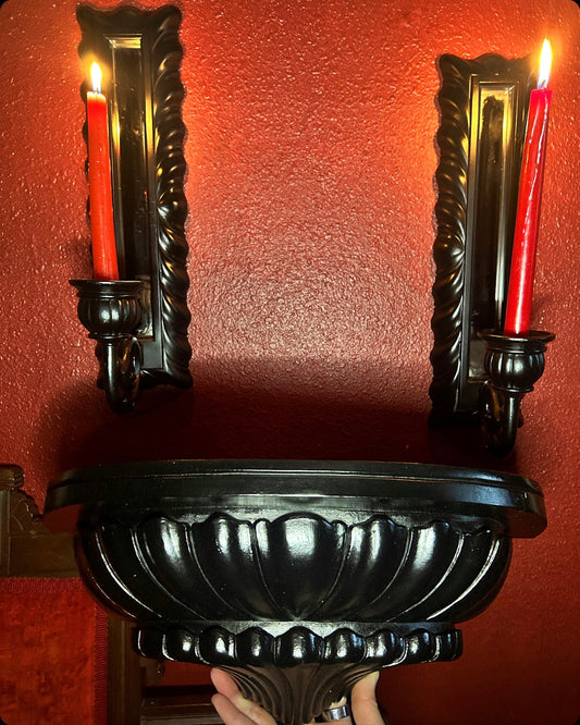 Gothic Pair of Mirrored Candleholder & Shelf