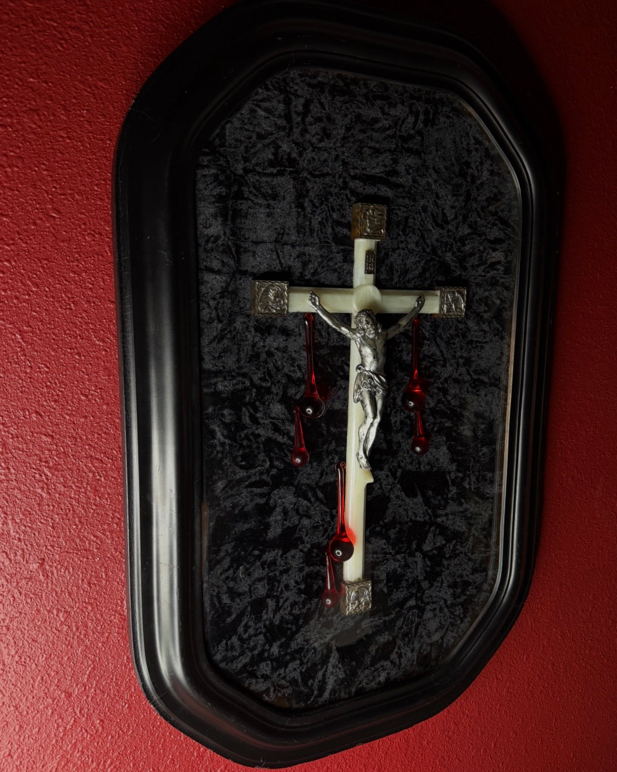 OOAK Crucifix in Convex Glass Framed