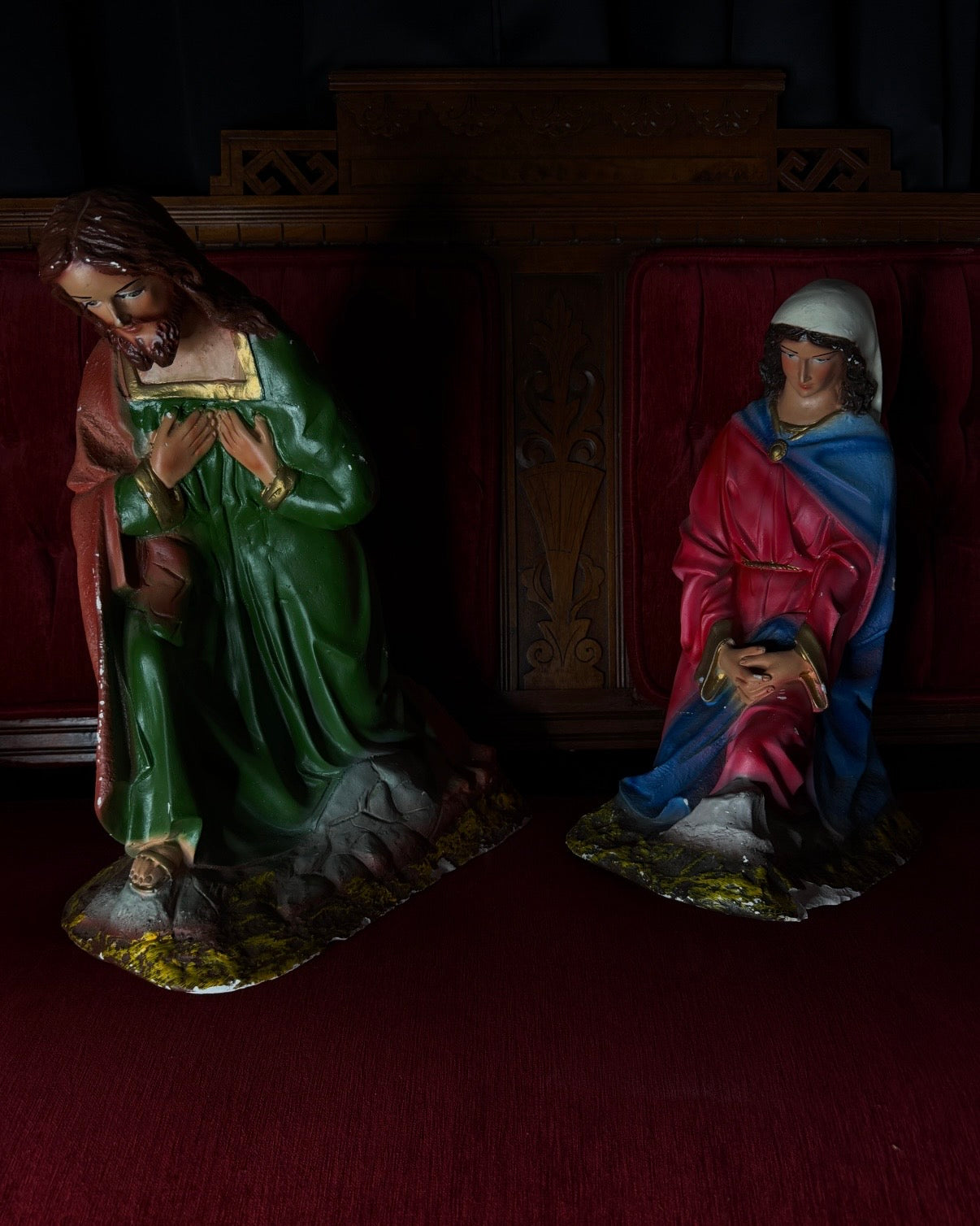 Extra Large Mary and Joseph Chalkware Statues Nativity Scene
