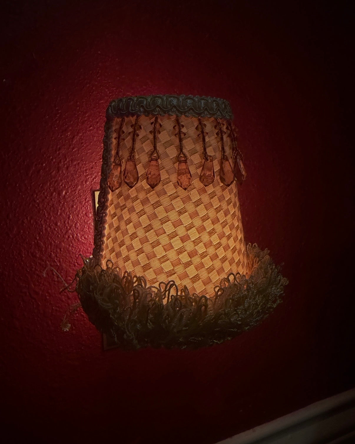 Vintage Amber Night Light with Beaded & Tassel Shade