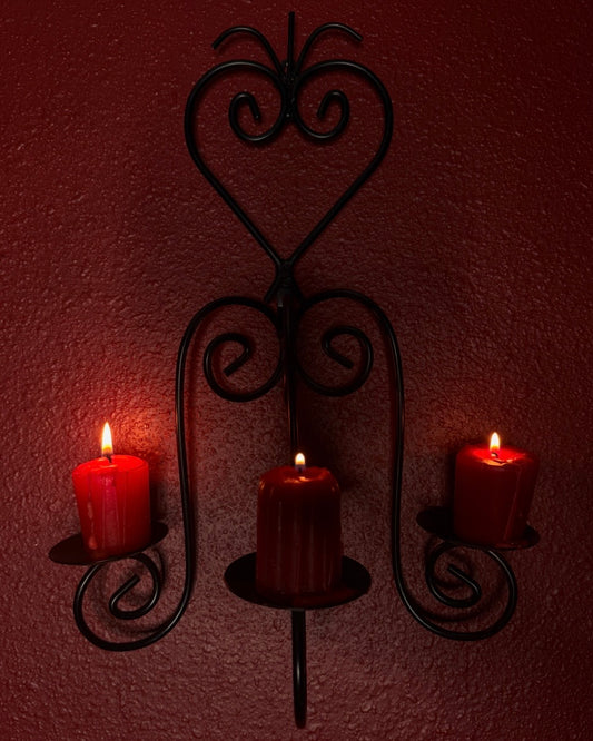 Triple Heart Shaped Wrought Iron Candleholder