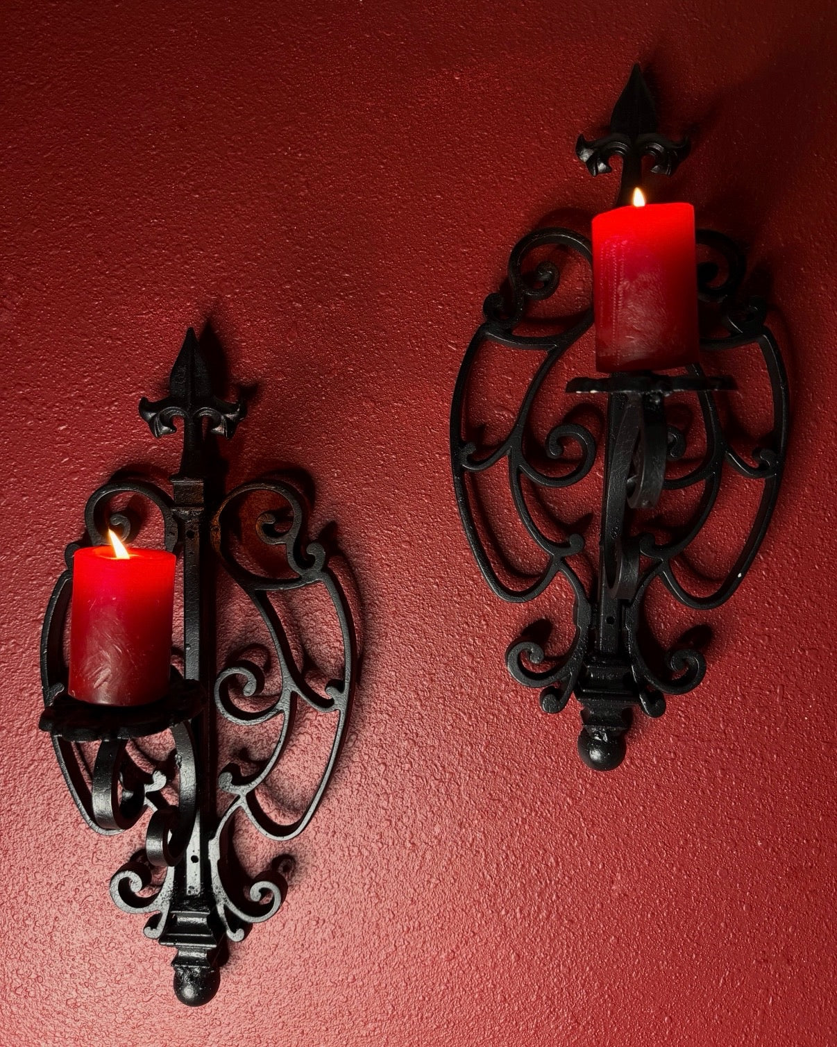 Metal Pair of Gothic Pillar Wall Candleholders