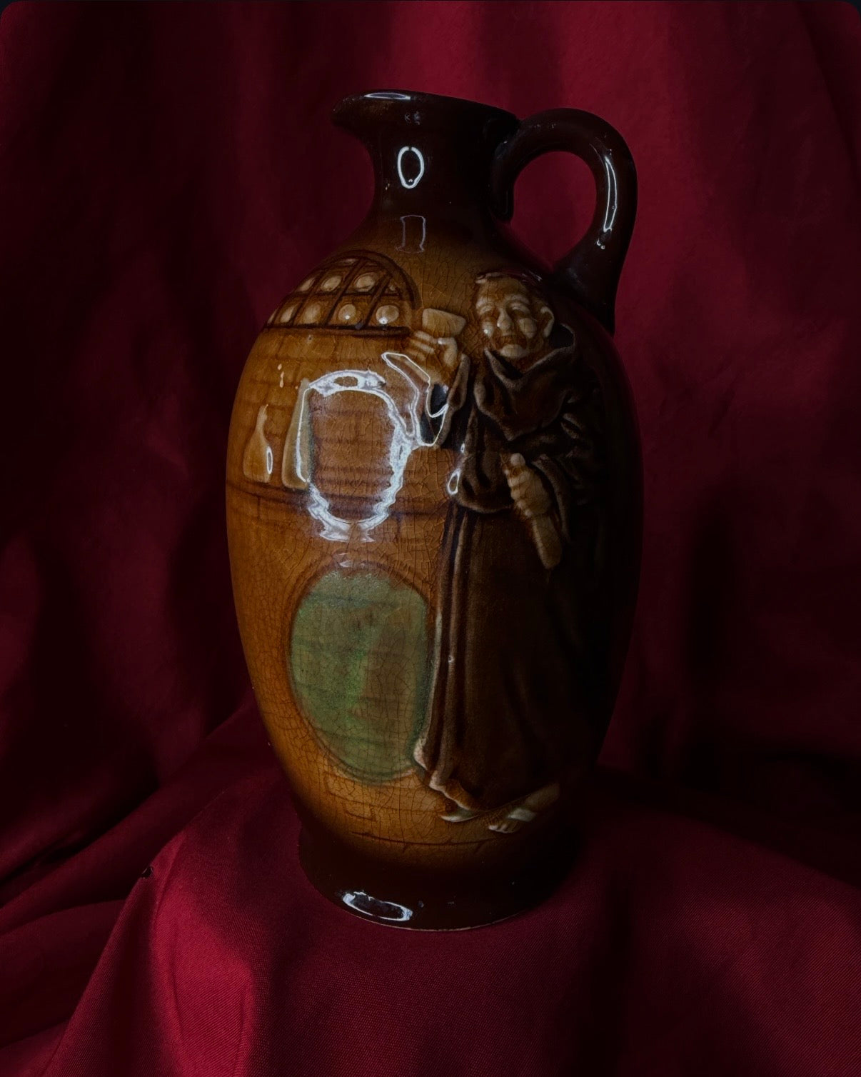 Monk Hand Painted Brown Pitcher
