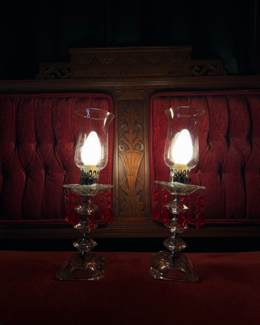Pair of Blood Red Crystal Glass Lamps