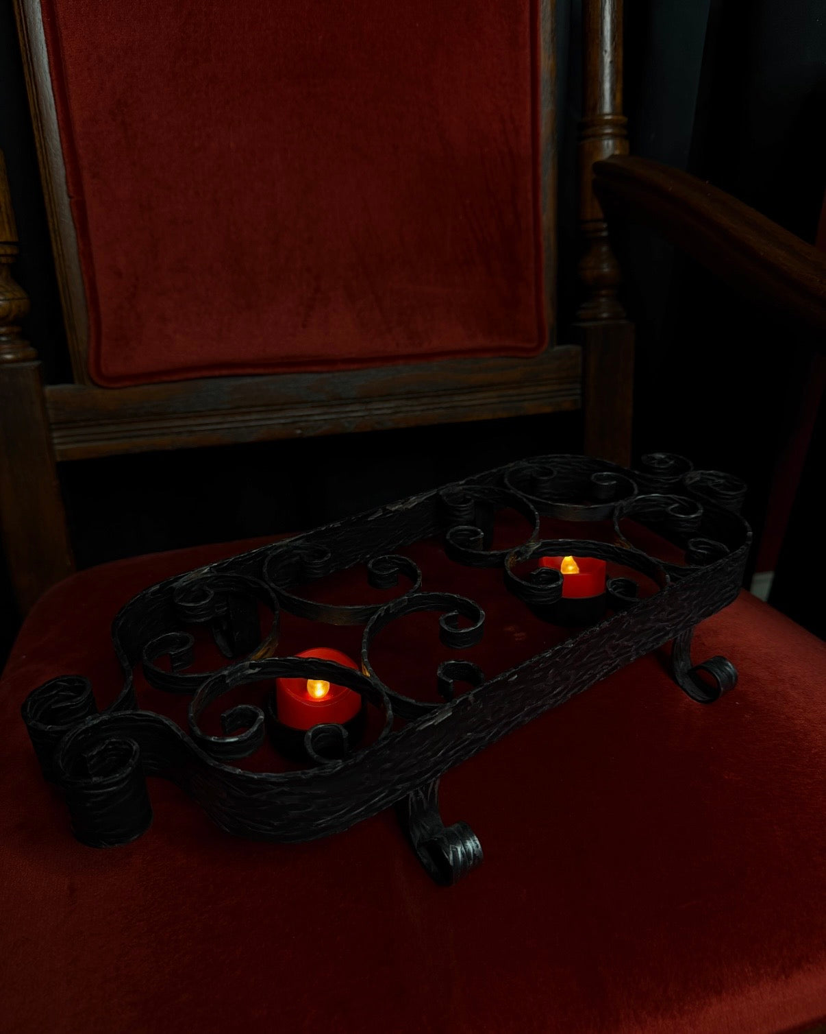 Wrought Iron Black Metal Double Candle Warmer