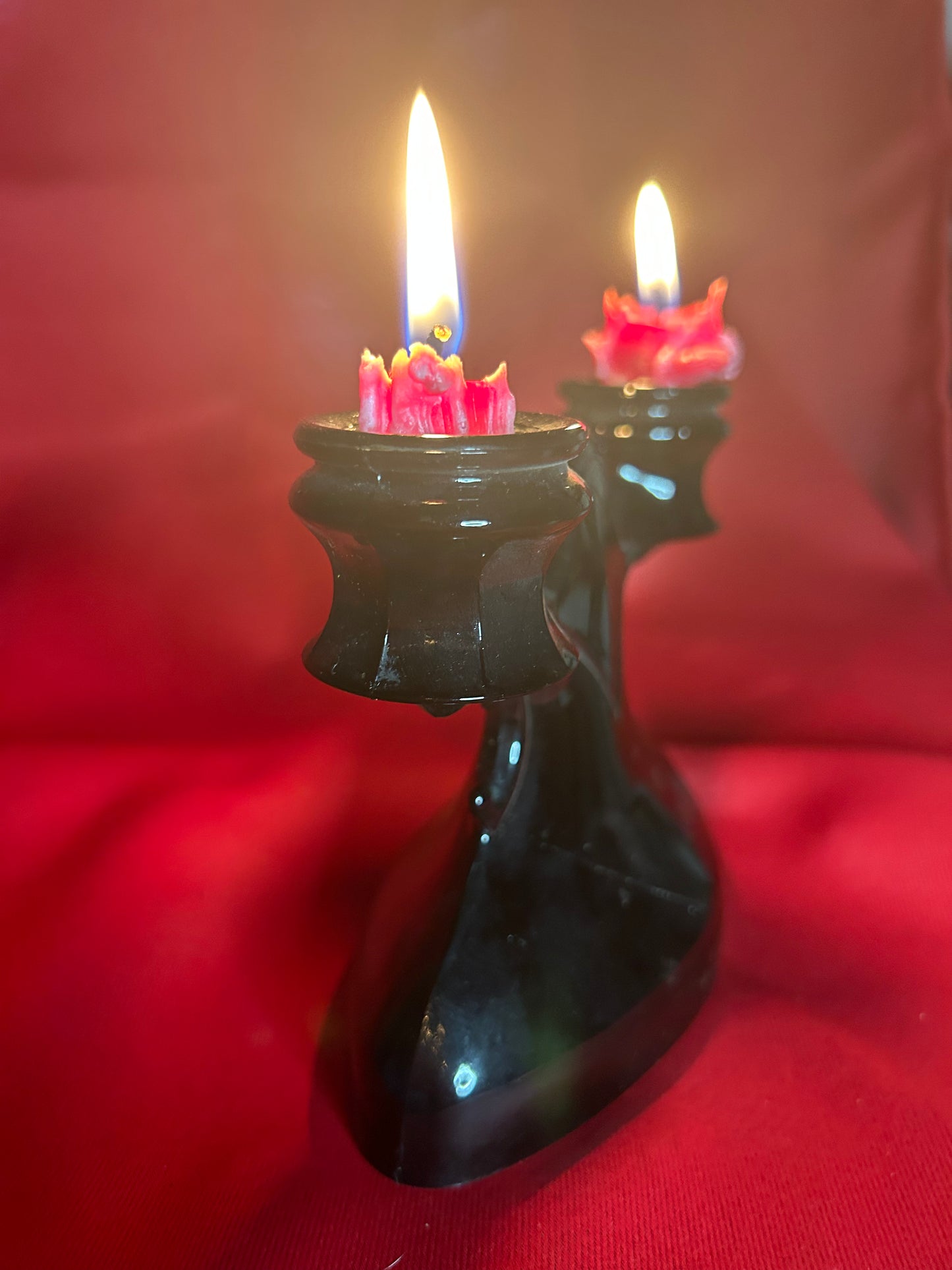 Black Amethyst Glass Double Candleholder