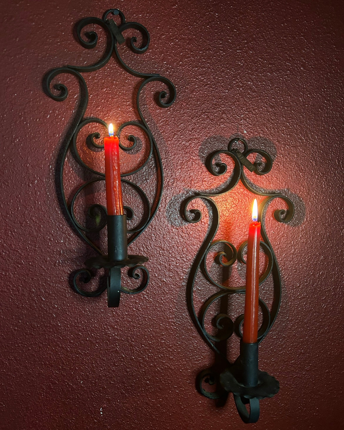 Pair of Made in Mexico Gothic Wrought Iron Candleholders