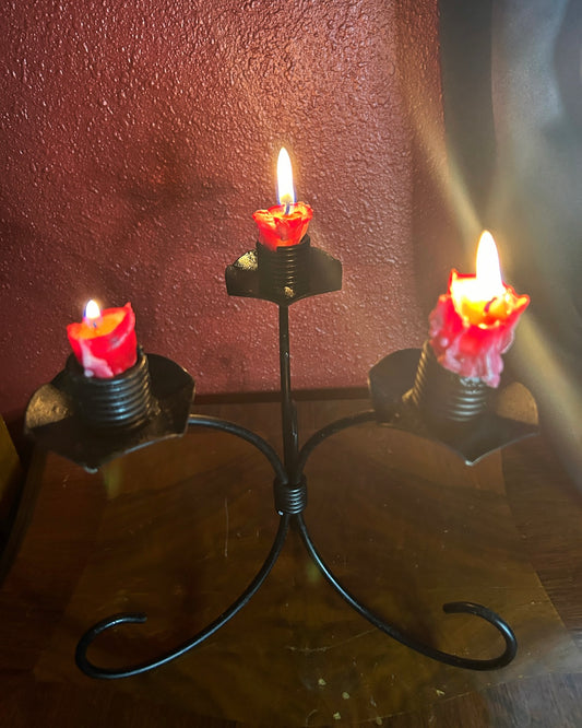 3 Armed Wrought Iron Candelabra