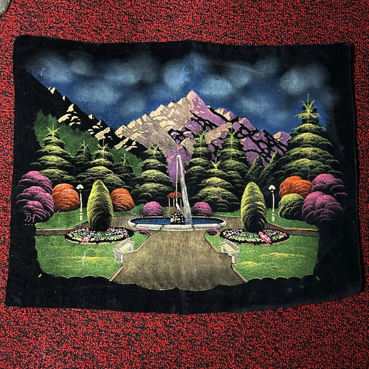 Vintage Handpainted Landscape Black Velvet