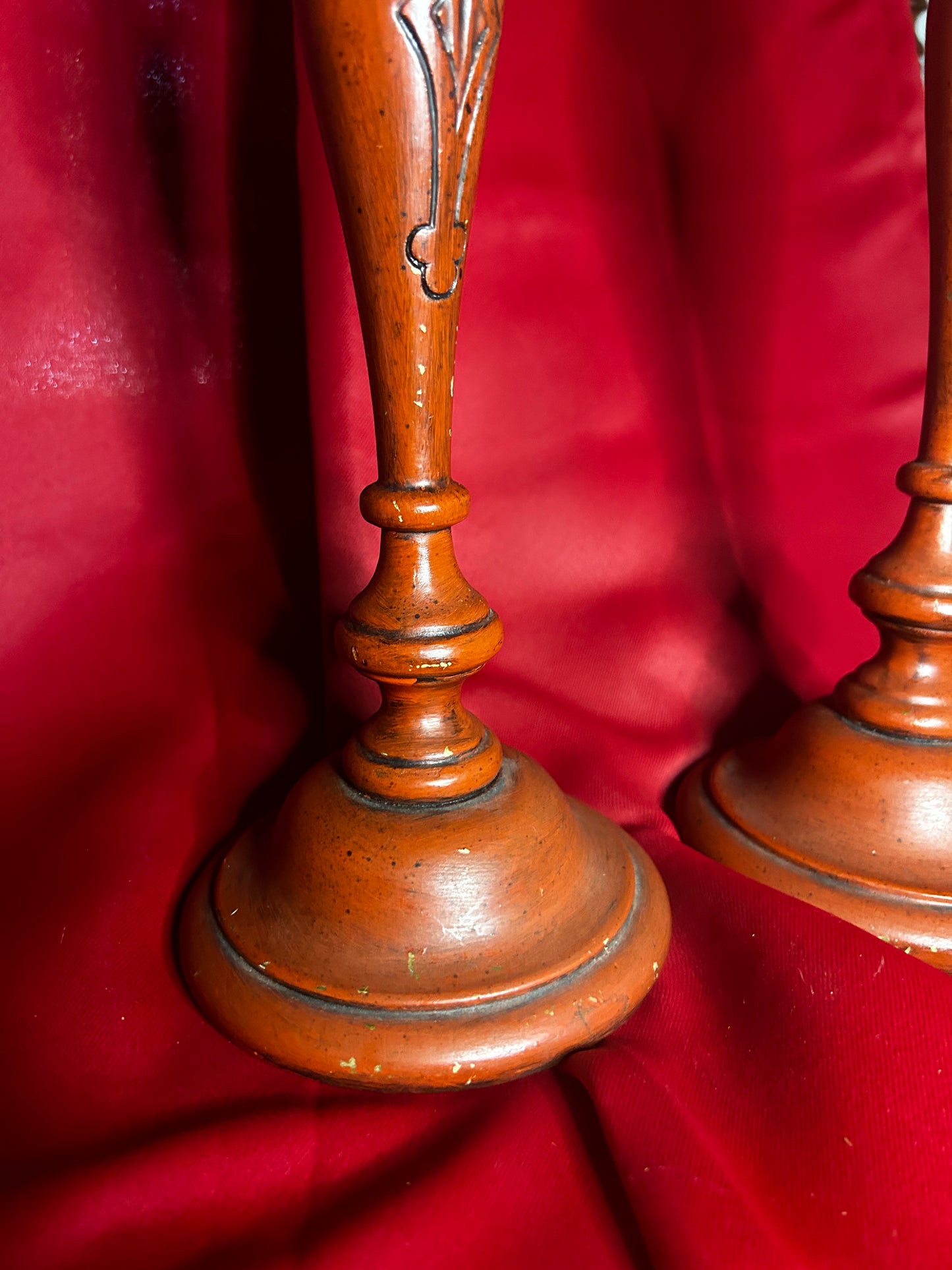 Wooden Red Pair of Candleholders