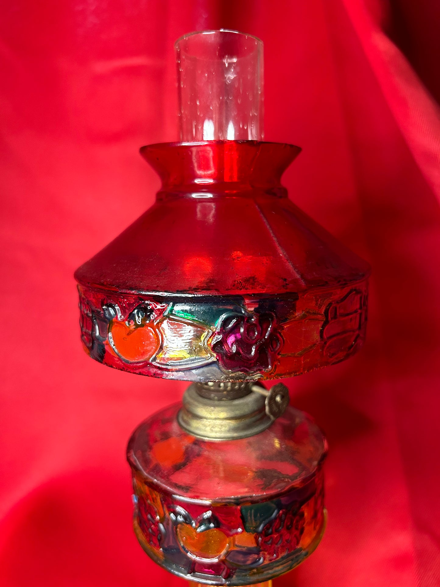 Vintage Faux Stained Glass Small Oil Lamp