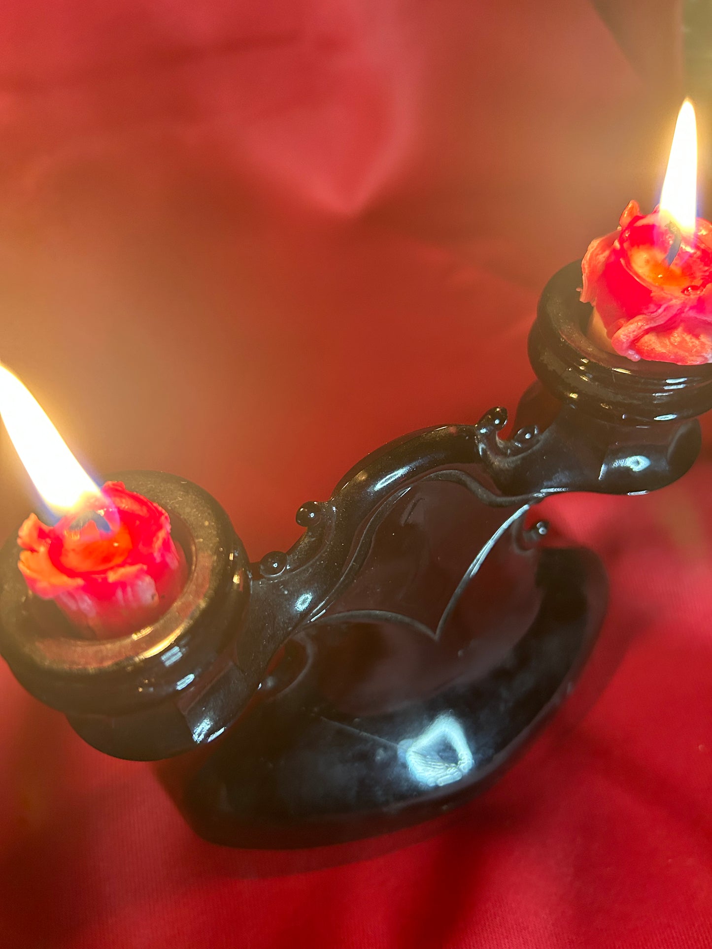 Black Amethyst Glass Double Candleholder