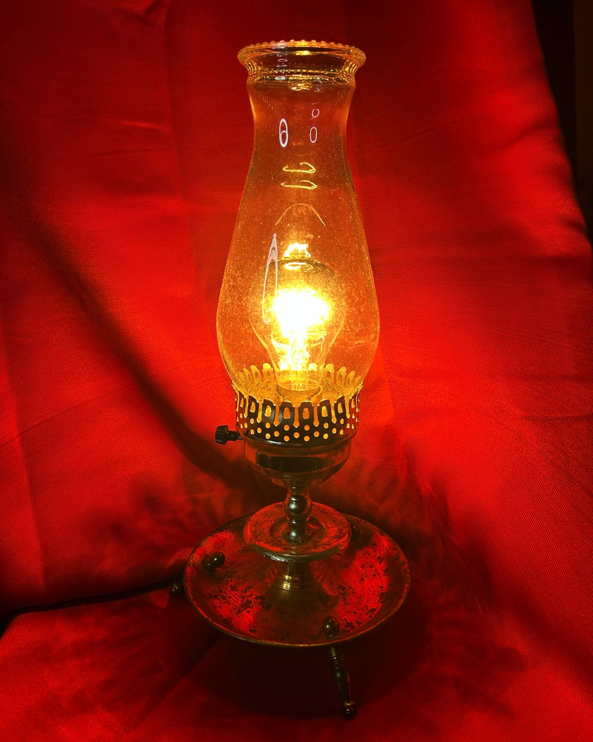 Copper Toned Lamp with Hurricane Glass