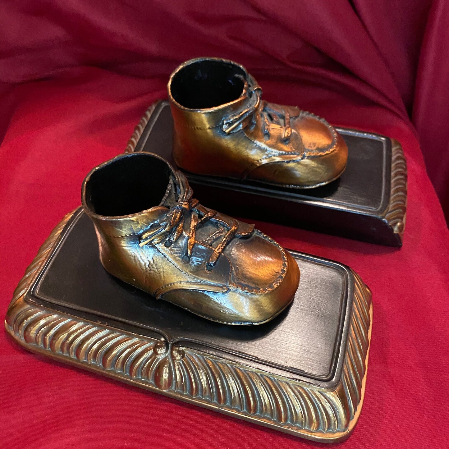 Vintage Copper Bronzed Baby Shoe Bookends