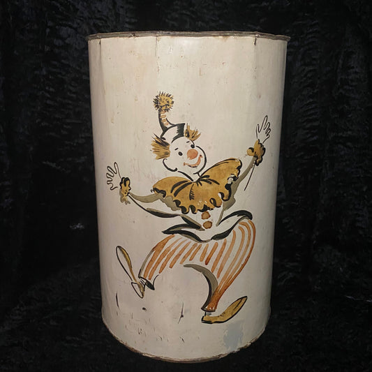 Vintage Clown Metal Tin Canister/Trash Can