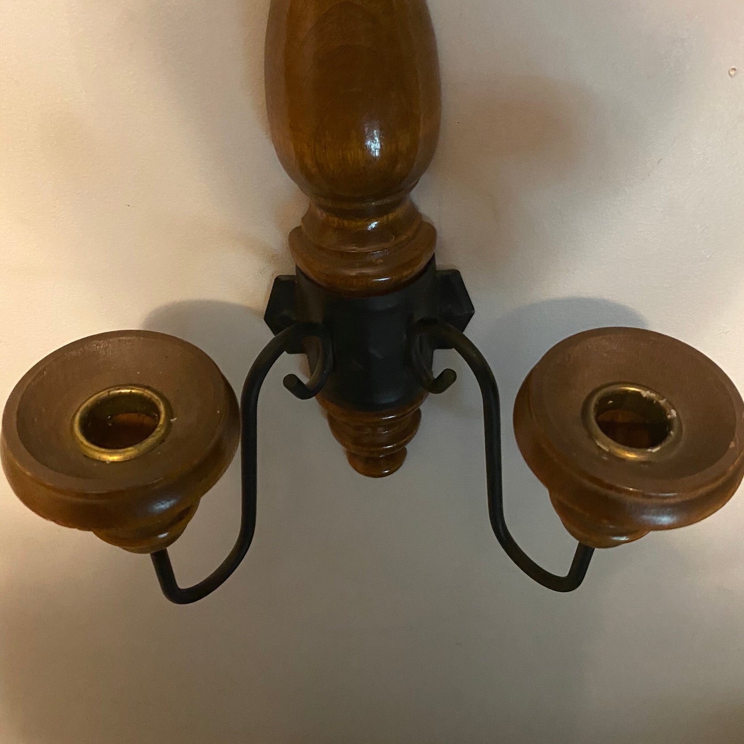Vintage Tall Wood & Metal Wall Candleholder Sconce