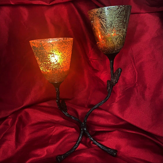 Metal Branched Amber Double Votive Candle Holder