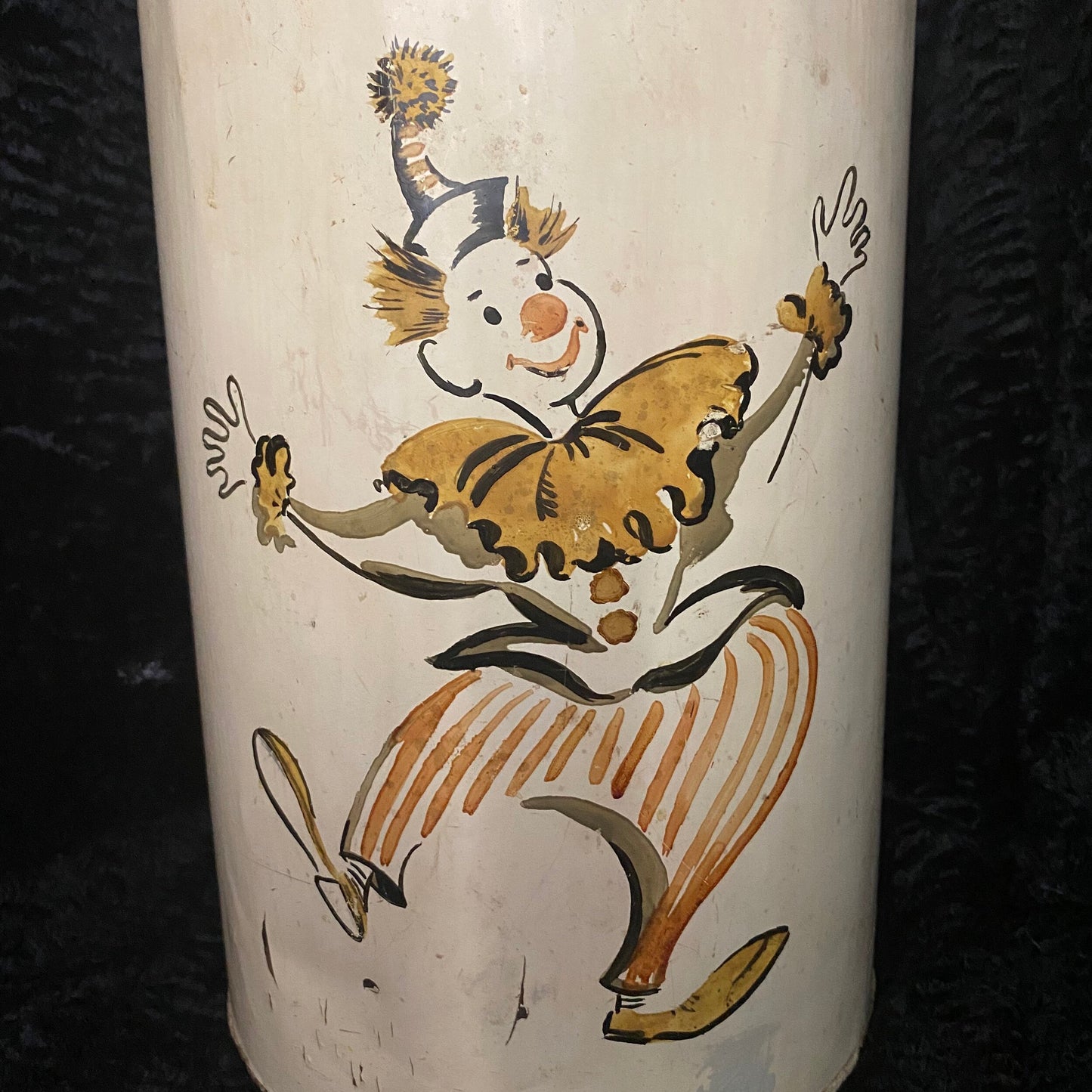 Vintage Clown Metal Tin Canister/Trash Can