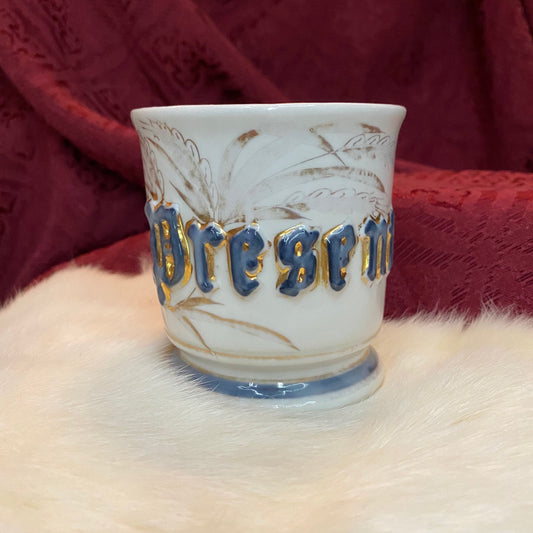 Vintage Raised Gold Leaf “Present” Mug