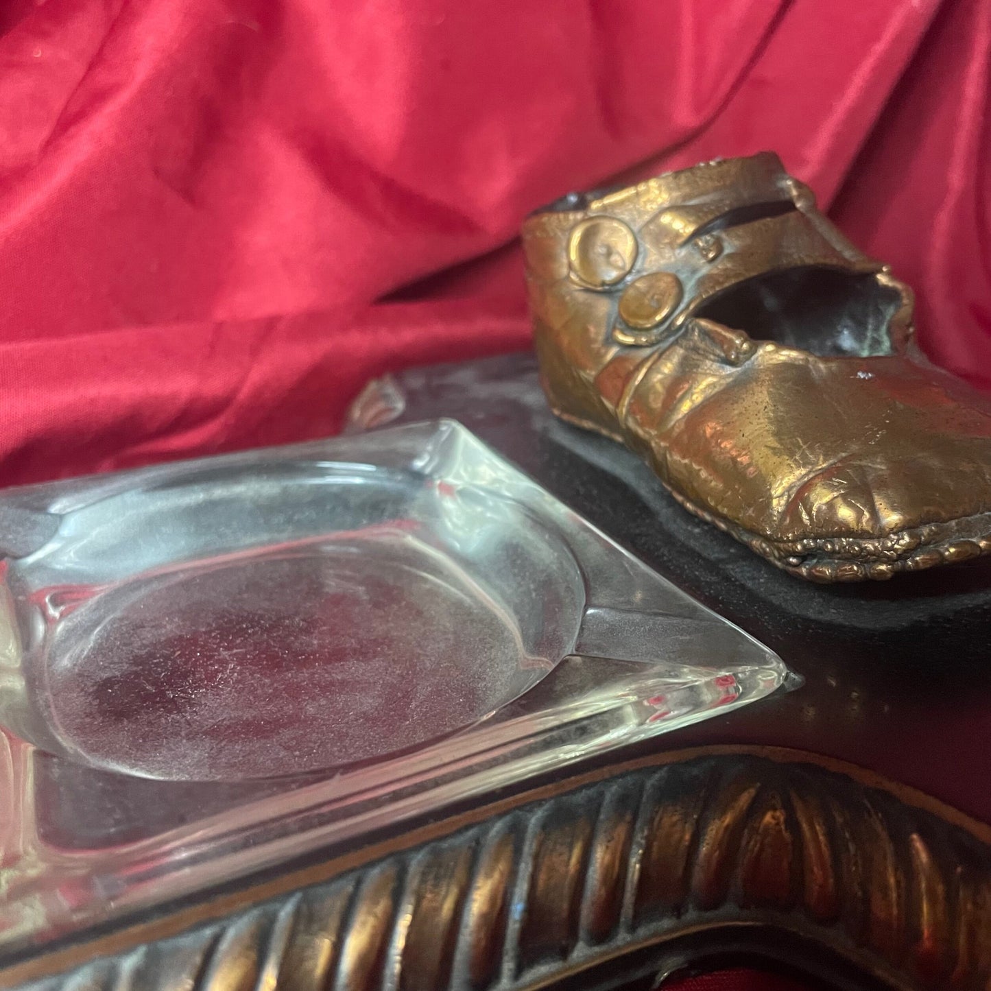 Vintage Ashtray with Copper Baby Shoe