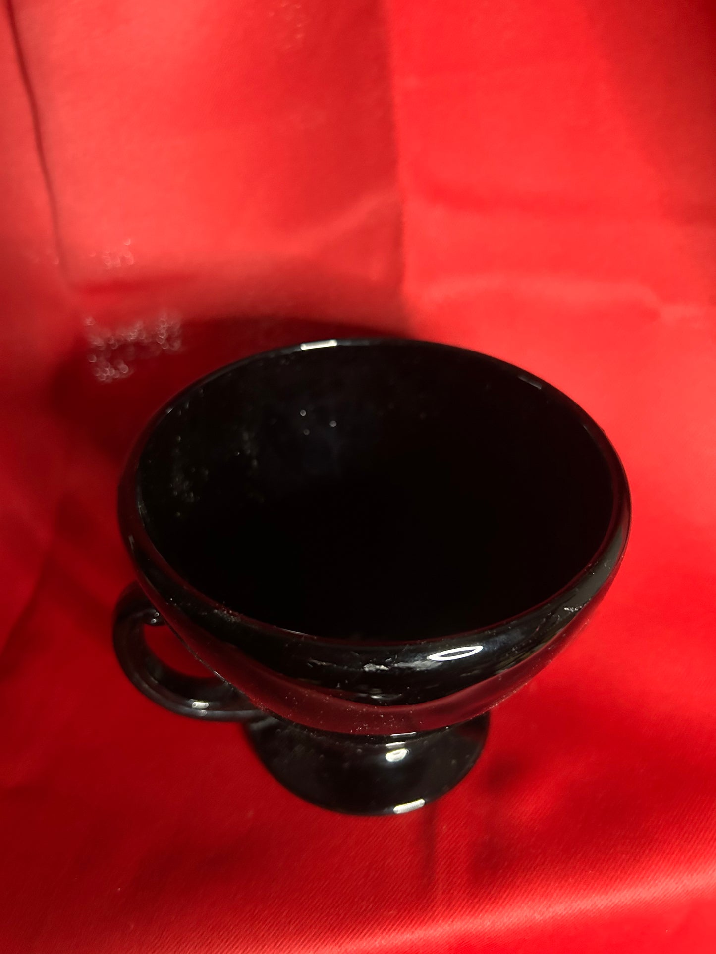 Black Amethyst Glass Double Handle Pedestal Bowl