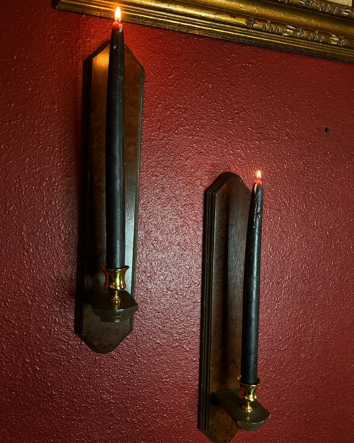 Pair of Wooden & Gold Toned Candleholders