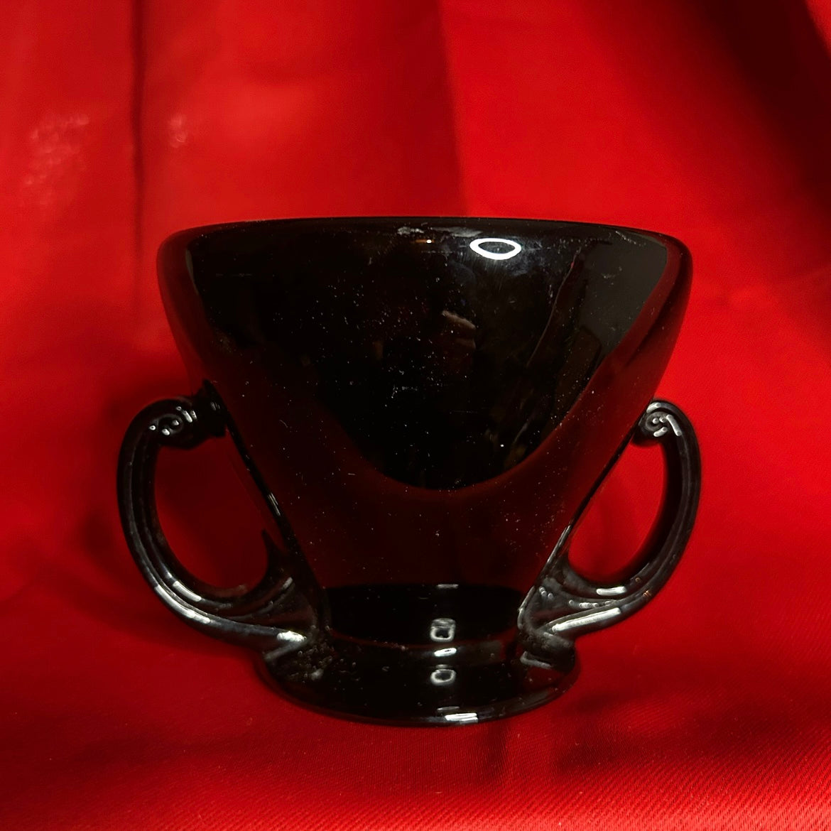 Black Amethyst Glass Double Handle Pedestal Bowl