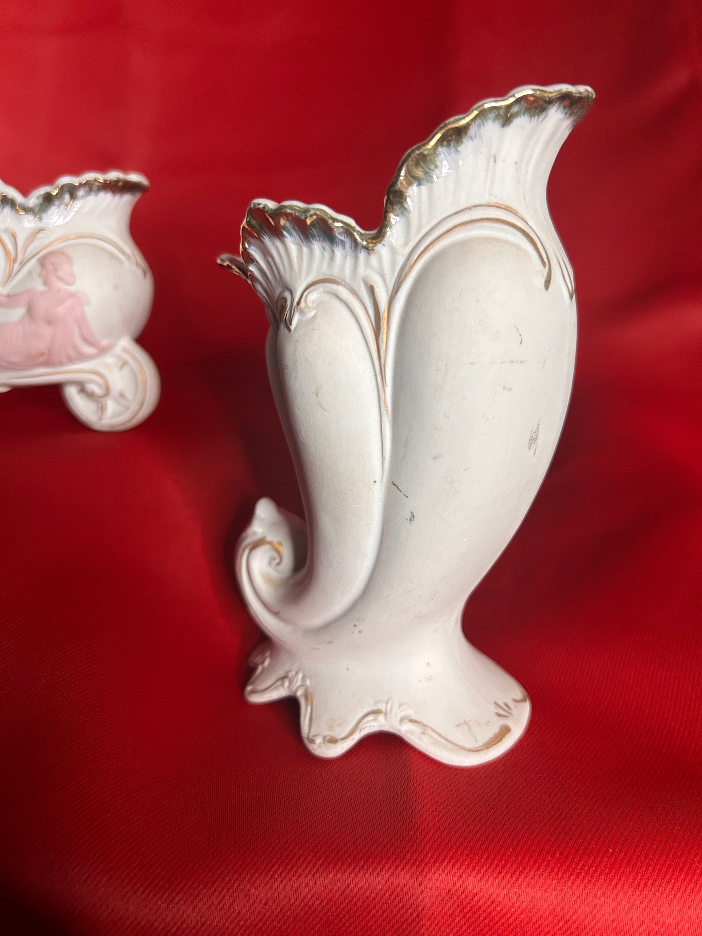Pair of Lady Goddess & Cherub Vase
