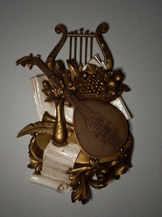 Large Music Plaque Featuring a Mandolin and Harp