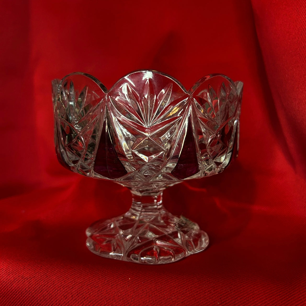 Cranberry Glass Bowl on Pedastal